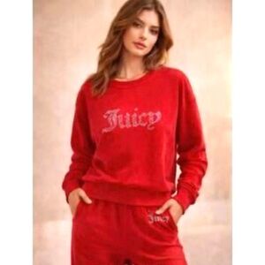 Juicy Couture Women’s Red Velour Bling Tracksuit Set Size L NWT